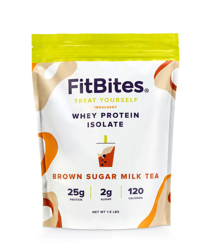 FitBites Boba Tea Protein Whey Protein Isolate (Brown Sugar Milk Tea), 5.9g BCAAs