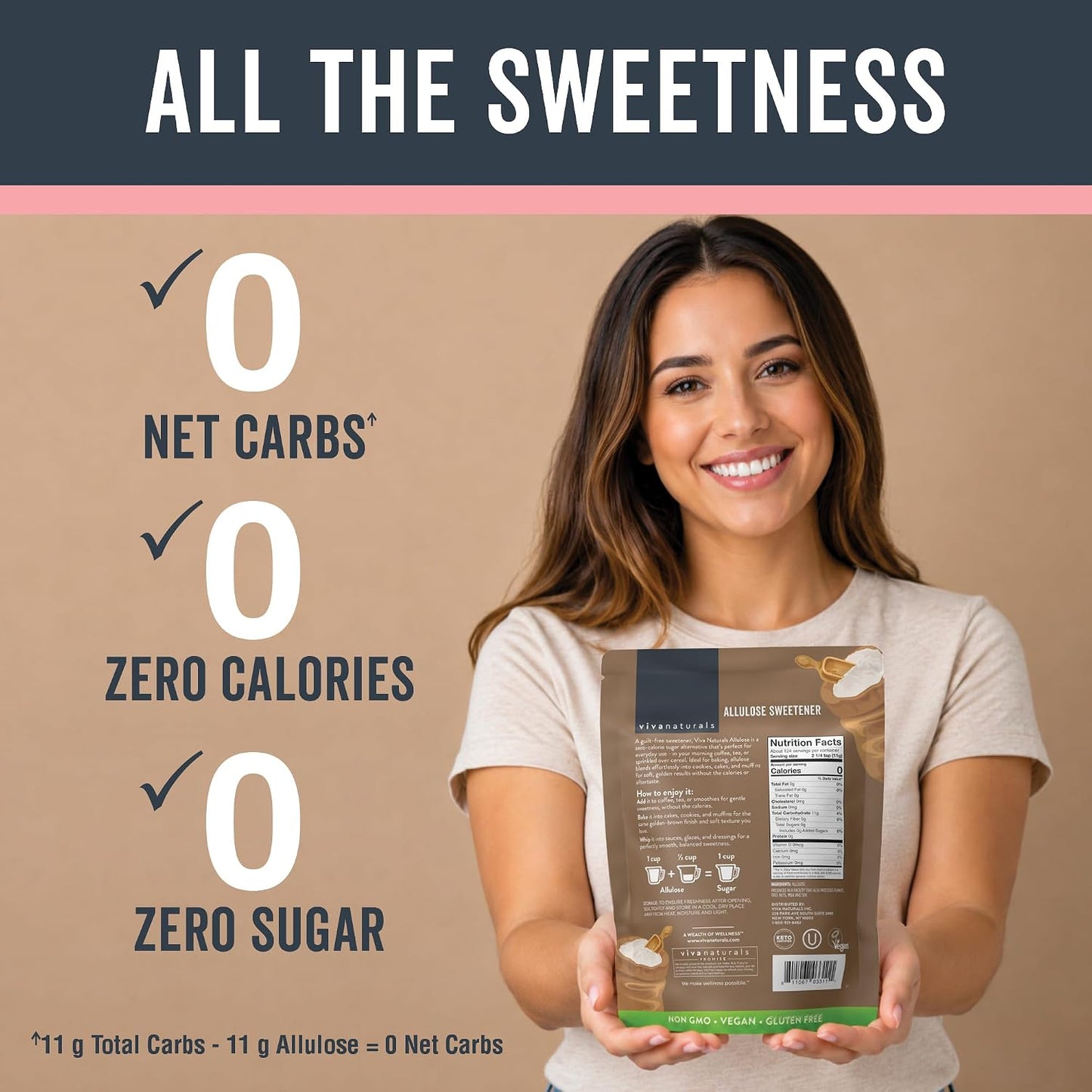 Viva Naturals Allulose Sweetener, 3 lb – Zero Calorie Sugar Alternative, Clean Sweet Taste, No Aftertaste, Ideal for Baking & Sweetening, Keto Friendly, Non-GMO