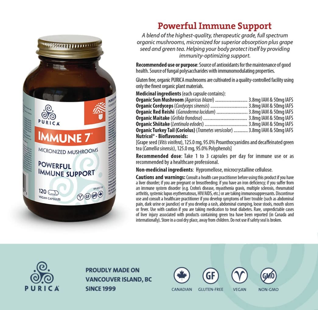 PURICA Mushroom Supplement Complex - Daily Immune Support 7, Turkey Tail