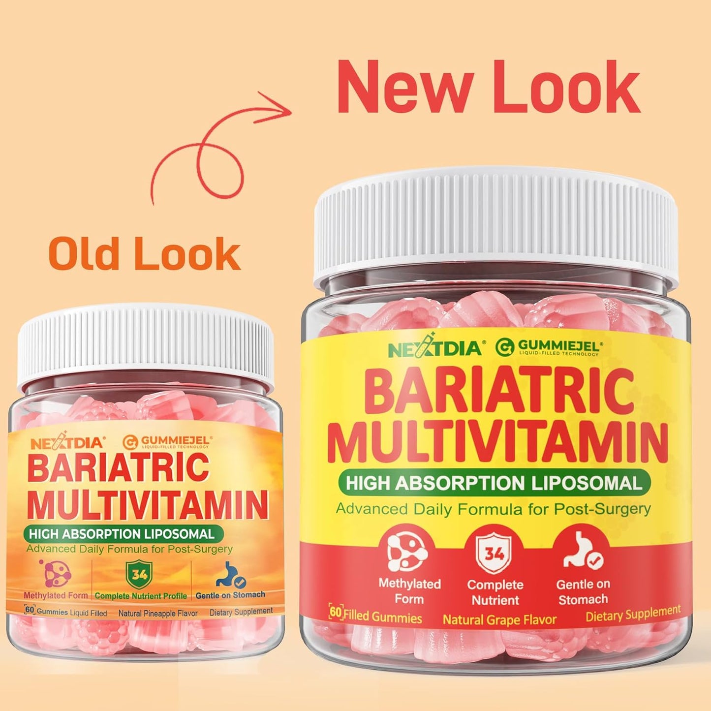 Liposomal Methylated Bariatric Multivitamin Gummies with Iron for Women & Men, High Absorption Multivitamin w/CoQ 10, Probiotic, Digestive Enzymes Support Gastric Bypass & Sleeve Recover, Energy,1Pack