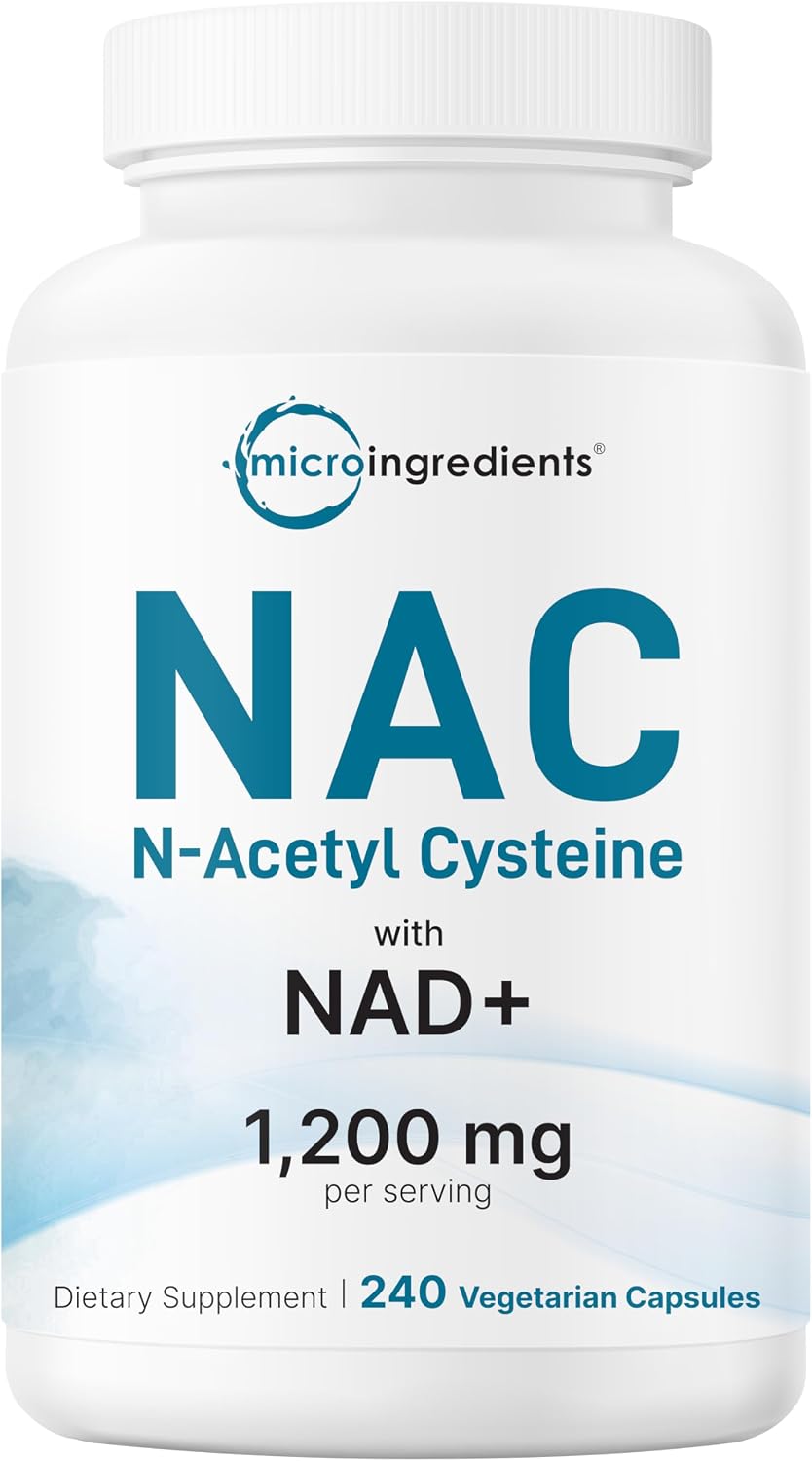 Micro Ingredients NAC with NAD+, 240 Vegetarian Capsules | 1,200 mg Per Serving | 2-in-1 N-Acetyl-L-Cysteine with Nicotinamide Adenine Dinucleotide | Non-GMO, cGMP Manufactured