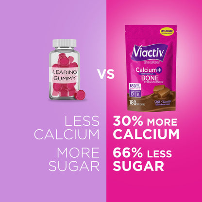 Viactiv Calcium + Vitamin D Supplement Soft Chews for Women & Men - Chewable Calcium for Bone Health Support, 650 mg per Serving, Vitamin D & K for High Absorption - 60 Count, Caramel