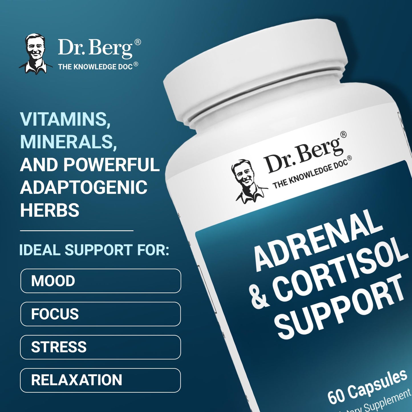 Dr. Berg Adrenal & Cortisol Capsules - Adrenal Supplement & Cortisol Manager - Mood, Focus, Relaxation and Stress Support - Adrenal Supplements with Ashwagandha Extracts - 60 Capsules