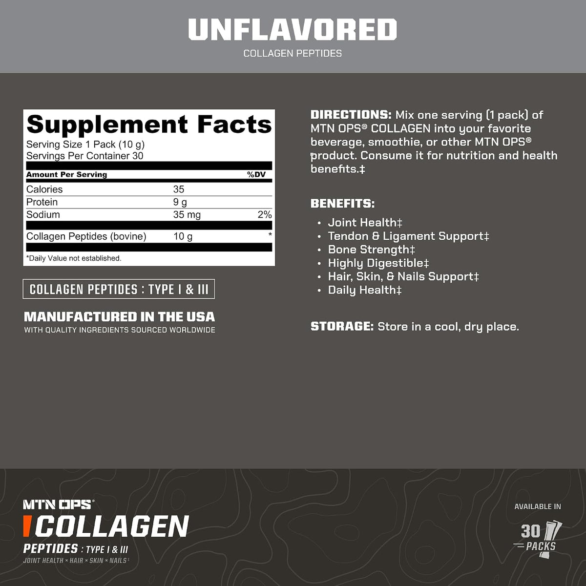 MTN OPS Collagen Peptides Stick Packs, Unflavored Protein Powder