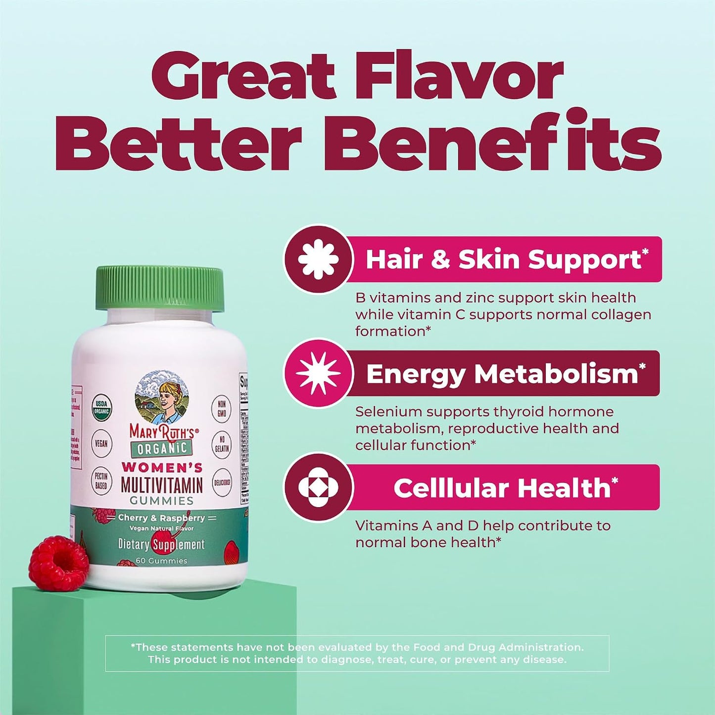 MARYRUTH'S Multivitamin Gummies for Women Ages 14+ | Immune Support | Hair & Skin Health | Reproductive Health | Vitamin A C D E B6 B12 Biotin Zinc Iodine | Organic | Vegan | Non-GMO | 60 Count