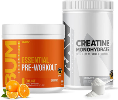 RAW Nutrition Creatine Monohydrate & Orange Pre-Workout Powder Bundle