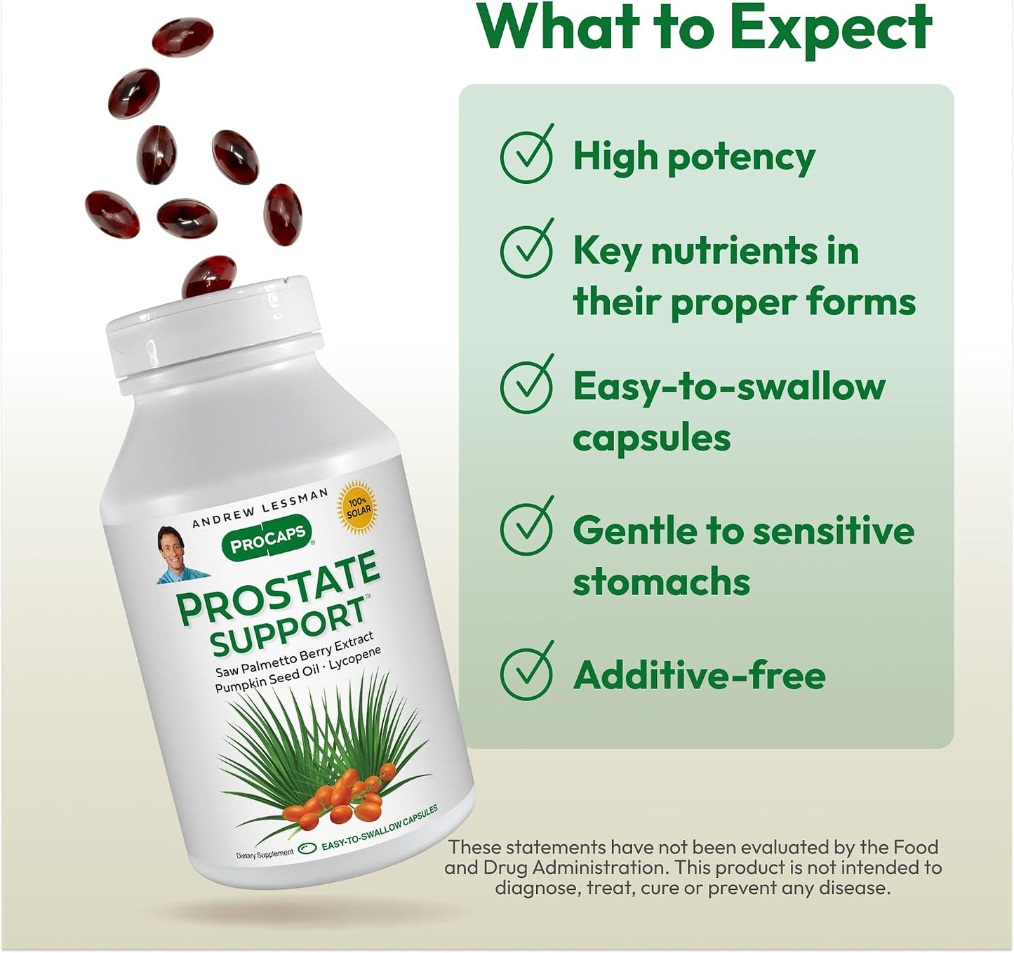 ANDREW LESSMAN Prostate Support Saw Palmetto Supplement, 60 Softgels | Comprehensive prostate support with saw palmetto, pumpkin seed oil and omega-3s for men's urinary health.