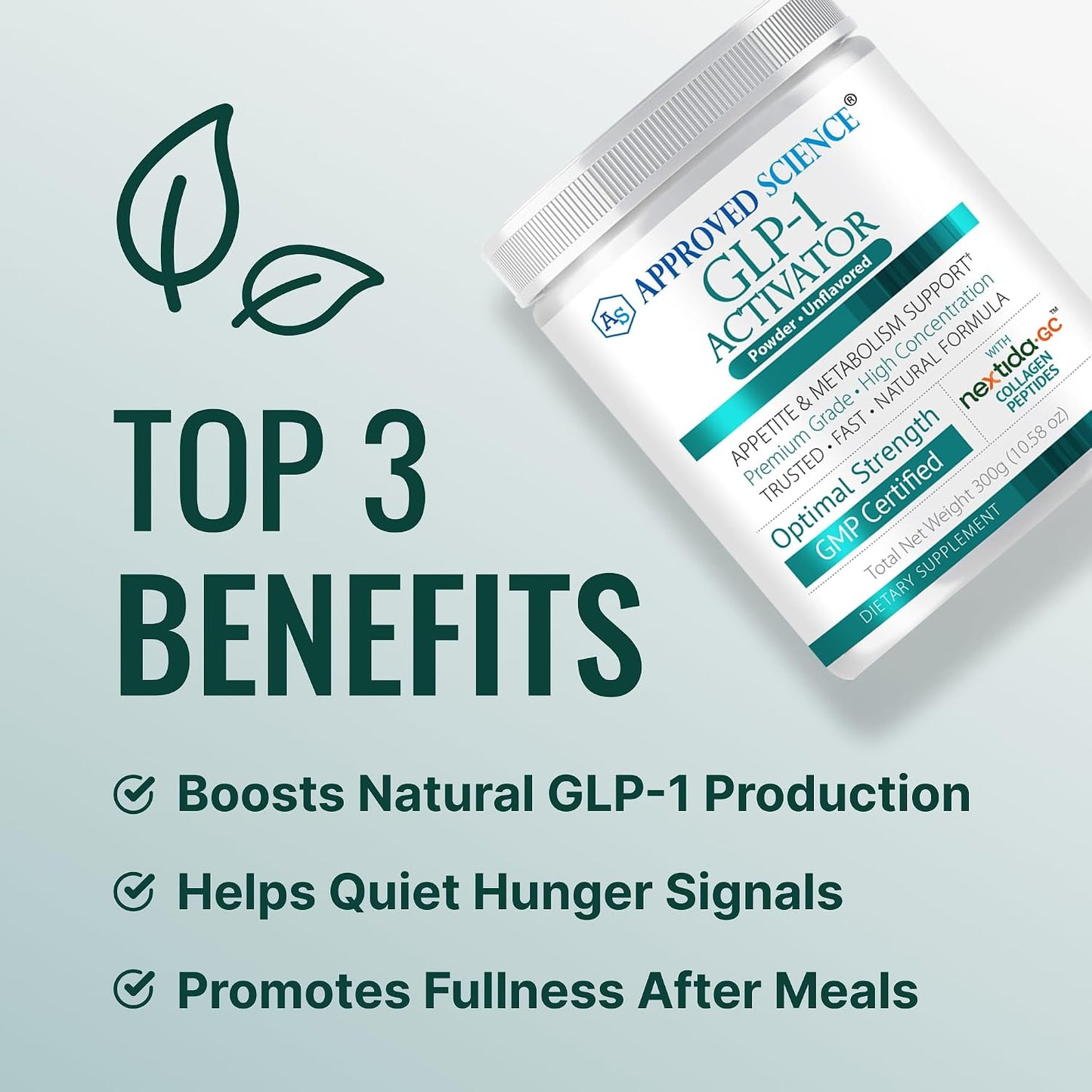 Approved Science GLP-1 Activator - Satiety and Metabolic Support with Nextida GC Collagen Powder - 30 Servings, Unflavored, Non-GMO