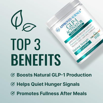 Approved Science GLP-1 Activator - Satiety and Metabolic Support with Nextida GC Collagen Powder - 30 Servings, Unflavored, Non-GMO