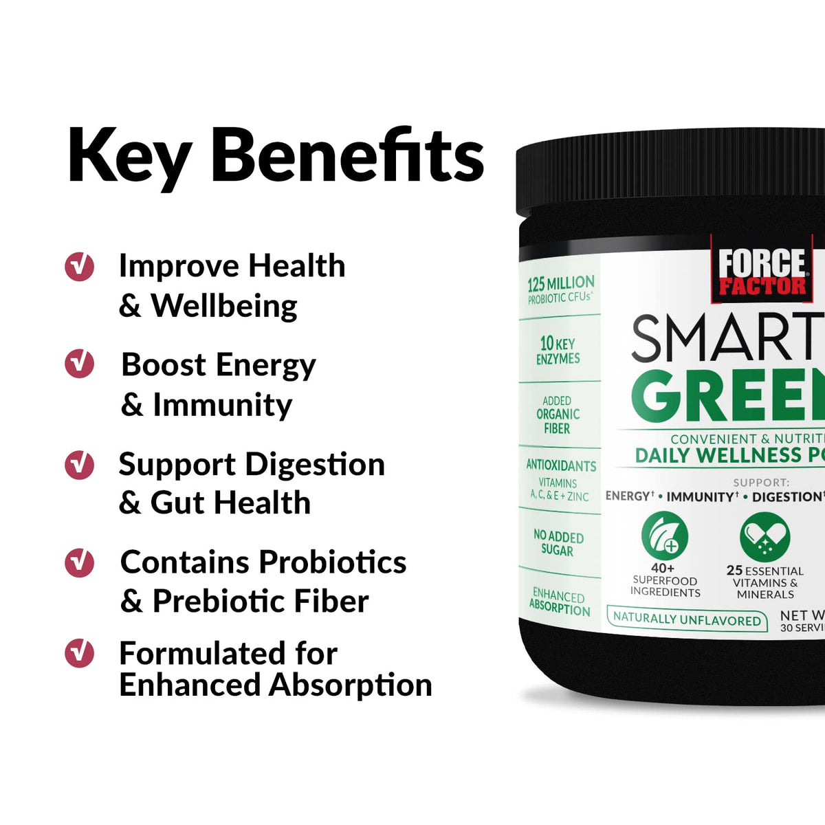 FORCE FACTOR Smarter Greens Daily Wellness Powder to Support Energy, Immunity & Digestion