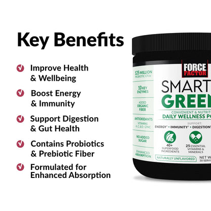 FORCE FACTOR Smarter Greens Daily Wellness Powder to Support Energy, Immunity & Digestion