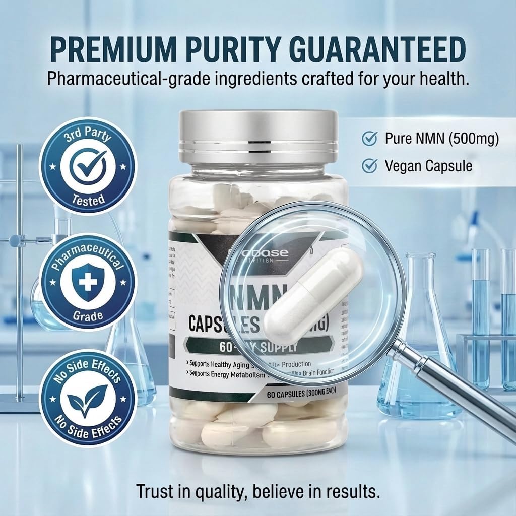 Probase Nutrition Longevity Pure NMN Capsules 60 Count (500mg Each) - Ultra-Pure, Fully Stabilized, Pharmaceutical Grade NMN to Boost NAD+, Nicotinamide Mononucleotide Capsules (Packaging May Vary)
