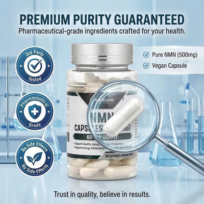Probase Nutrition Longevity Pure NMN Capsules 60 Count (500mg Each) - Ultra-Pure, Fully Stabilized, Pharmaceutical Grade NMN to Boost NAD+, Nicotinamide Mononucleotide Capsules (Packaging May Vary)