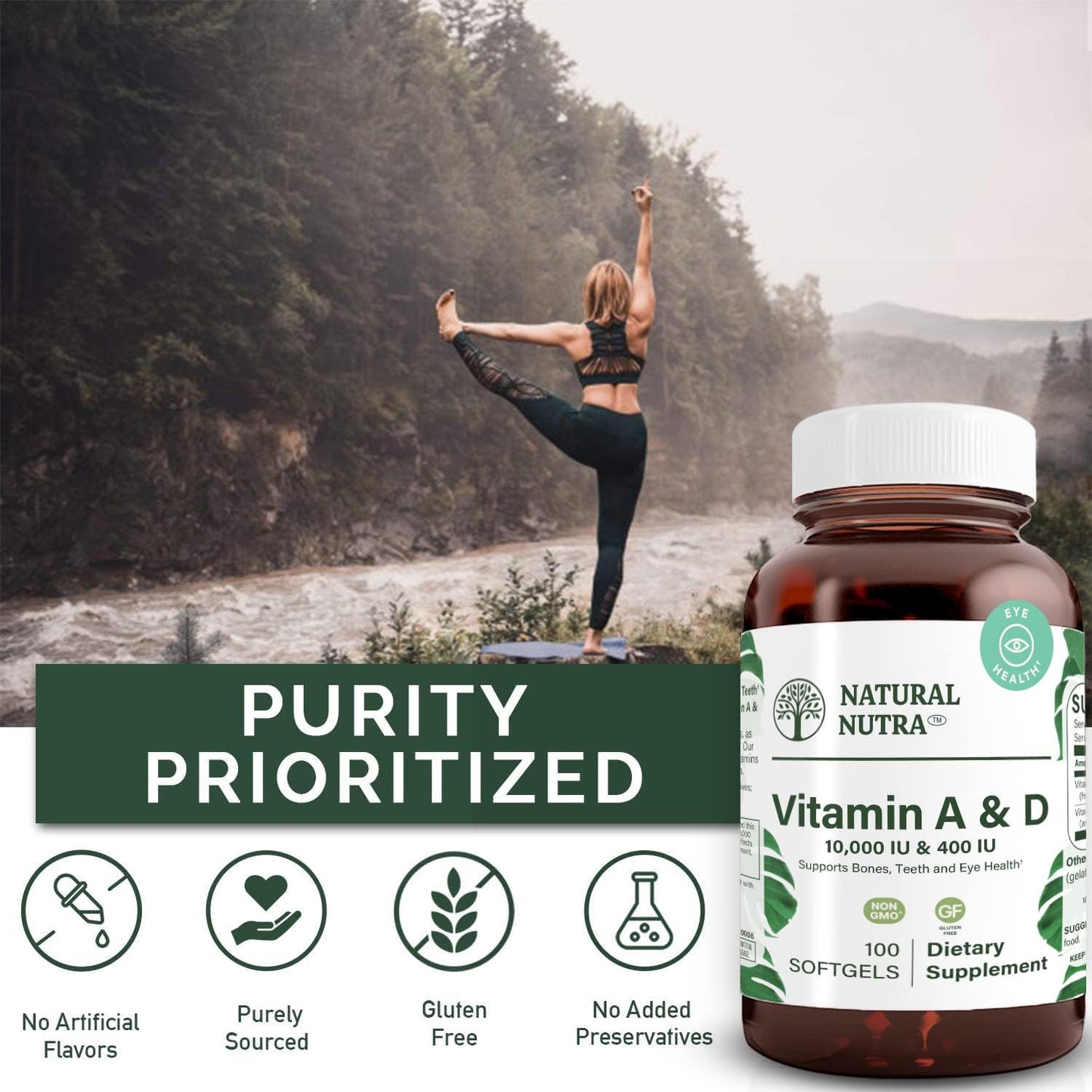 Natural Nutra Vitamin A and D, 10000 IU & 400IU, 100 Softgels | Supports Bone Health & Enhances Eye Health, Promotes Strong Teeth, Sourced from Cod Liver Oil, Supports Overall Health