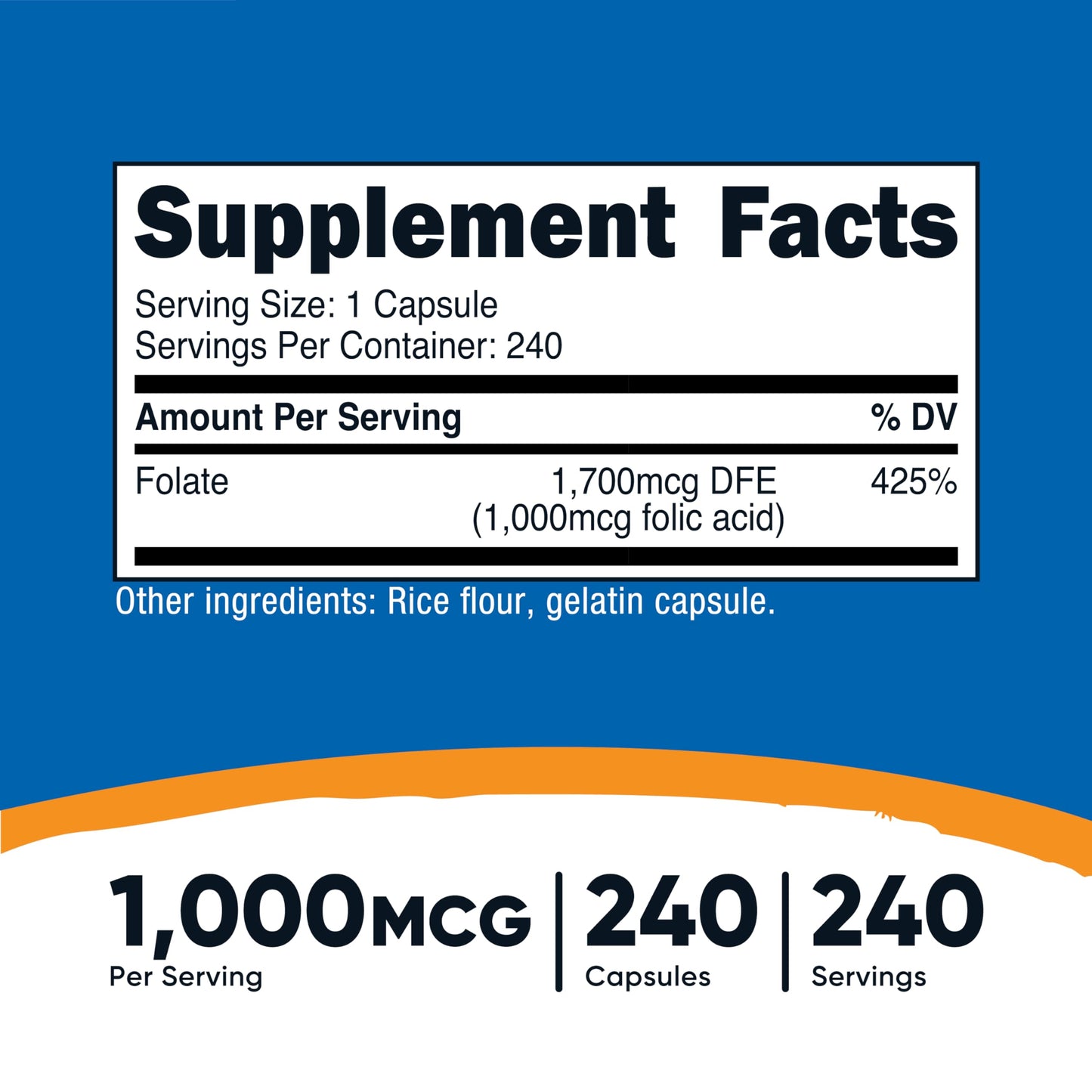 Nutricost Folic Acid (Vitamin B9) 1000 mcg, 240 Capsules