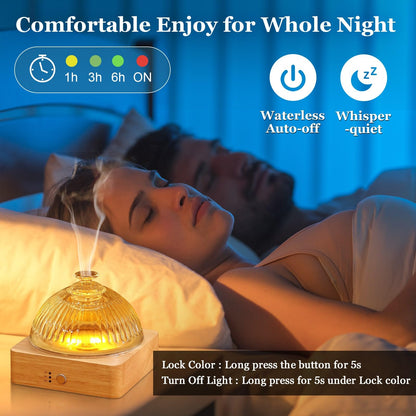 Lecdura Glass Essential Oil Diffuser with Glass Reservoir & Wood Base - Plastic Free, 200ml Lock