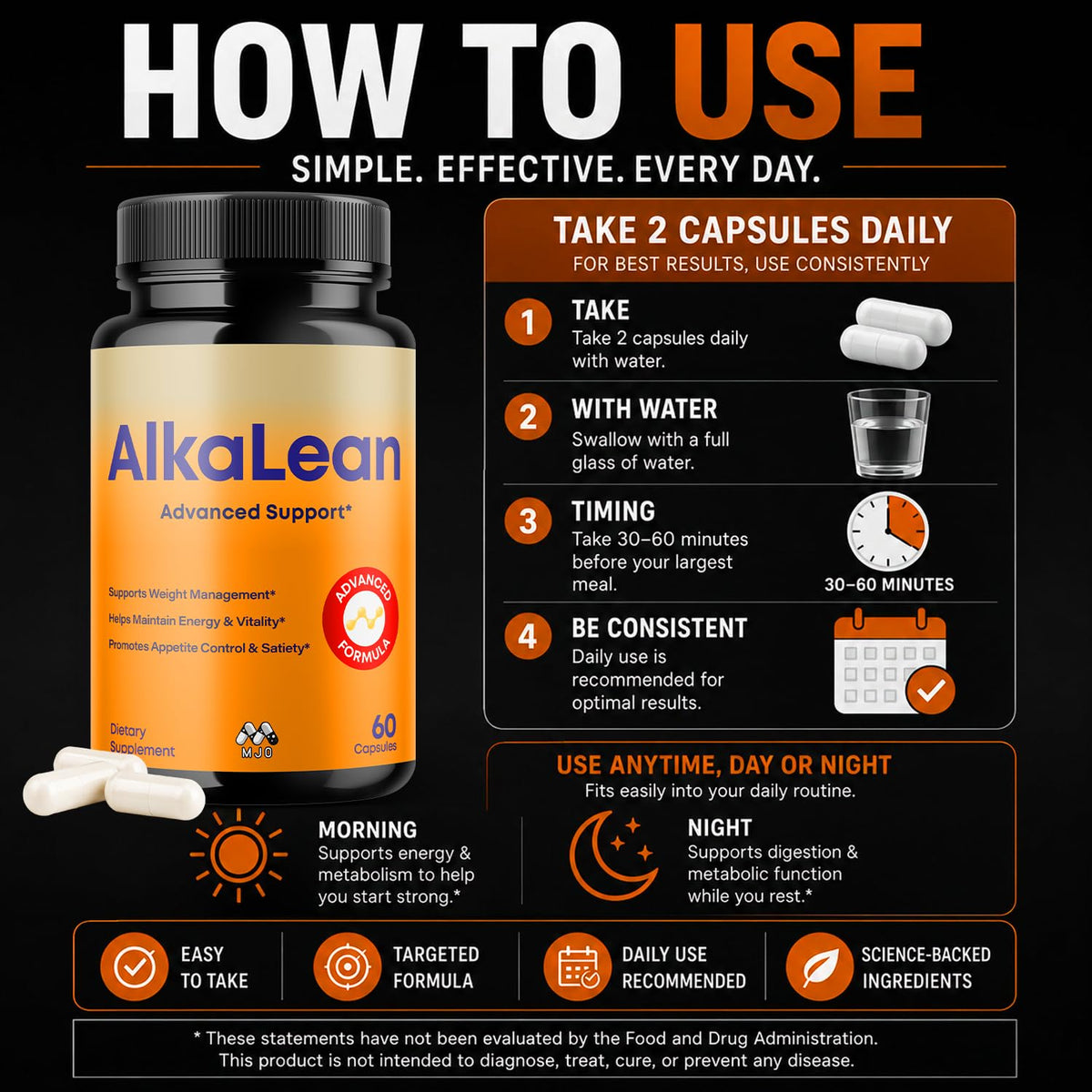 Alkalean Capsules, Alka Lean Weight Management Support Pills, 60 Capsules