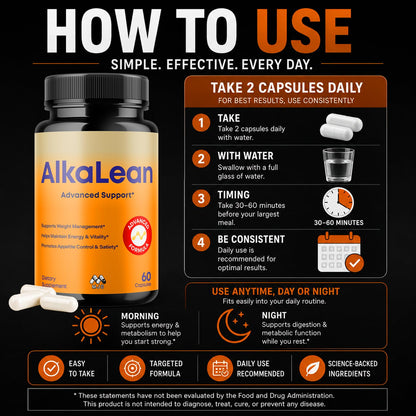 Alkalean Capsules, Alka Lean Weight Management Support Pills, 60 Capsules