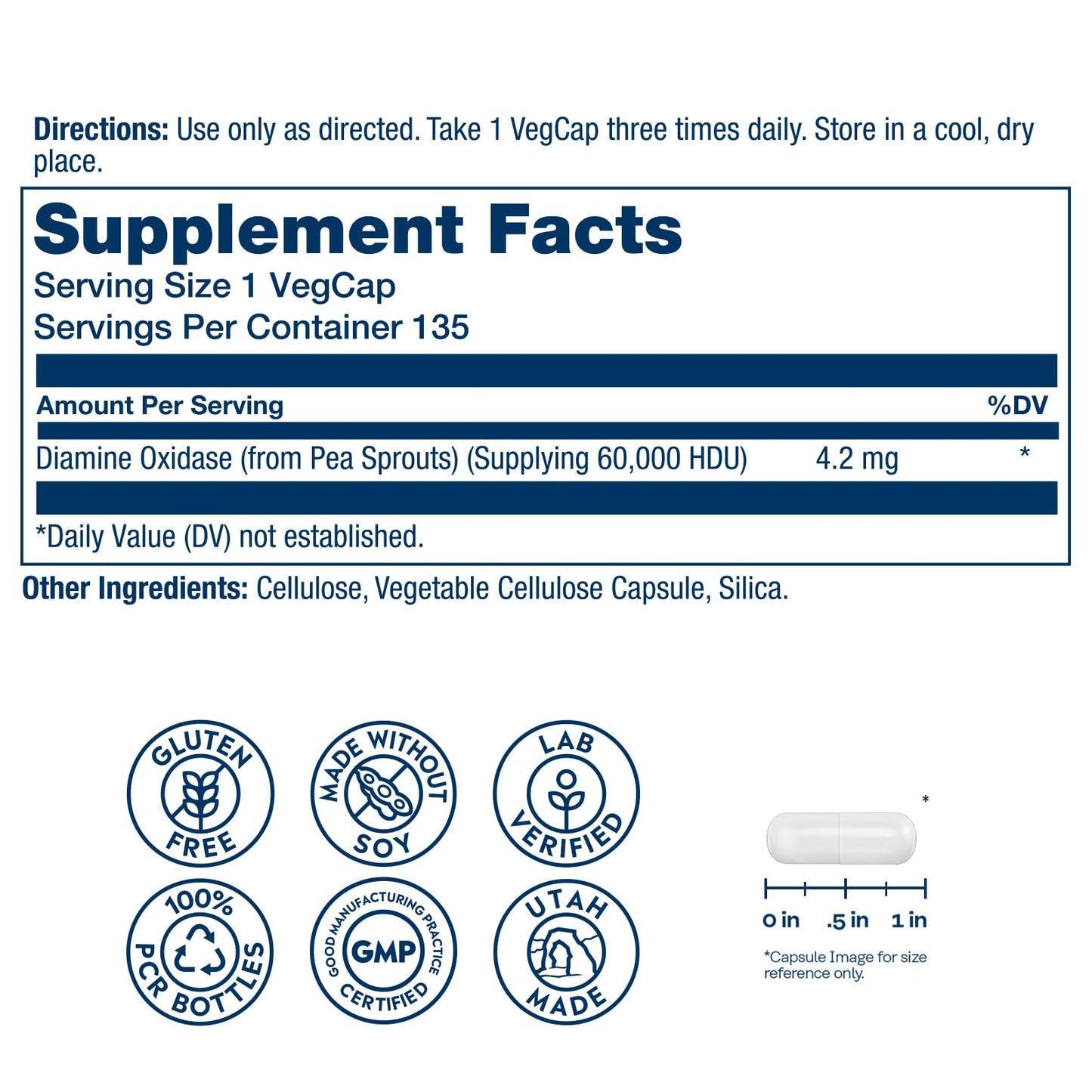 SOLARAY DAO Enzyme - Digestive Enzyme that Breaks Down Histamine - 60,000 HDU - Digestive Enzymes - Vegan, Gluten Free, Lab Verified - 30 Servings, 30 VegCaps