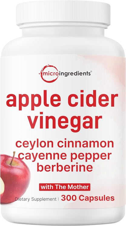 Micro Ingredients Apple Cider Vinegar Capsules | 4,800mg Per Serving, 300 Counts | 4-in-1 ACV Complex with The Mother | Ceylon Cinnamon, Cayenne Pepper & More | Immune, Digestion & Appetite Support