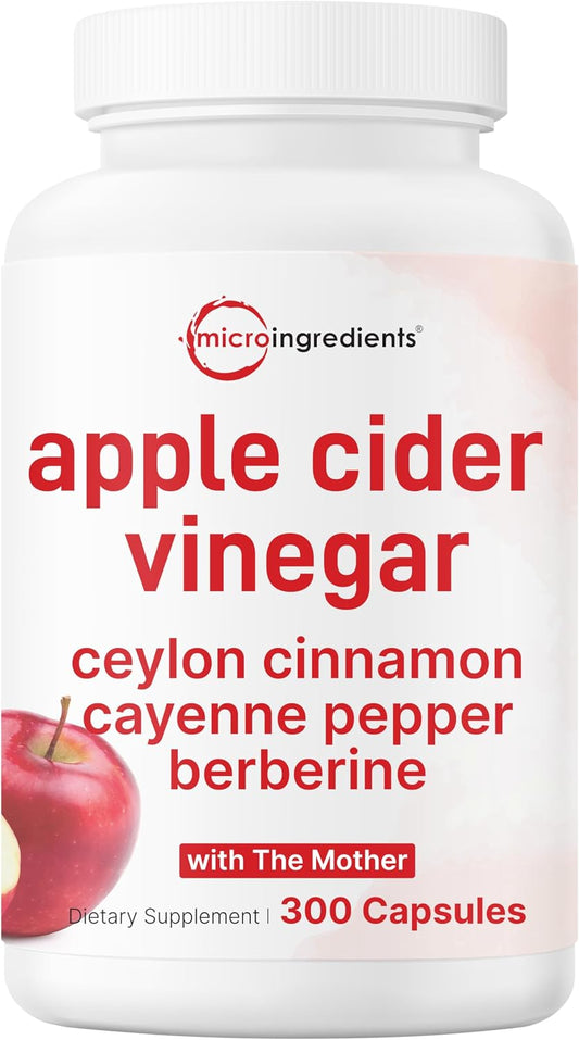 Micro Ingredients Apple Cider Vinegar Capsules | 4,800mg Per Serving, 300 Counts | 4-in-1 ACV Complex with The Mother | Ceylon Cinnamon, Cayenne Pepper & More | Immune, Digestion & Appetite Support