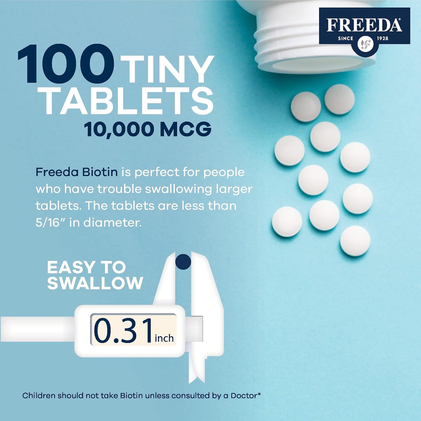 FREEDA Biotin 10,000 mcg Supplement - Tiny Tabs for Hair, Skin & Nails | High-Potency Biotin Supplement with 10,000 mcg to Support Healthy Hair, Skin, and Nails - Easy-To-Swallow Tiny Tablets