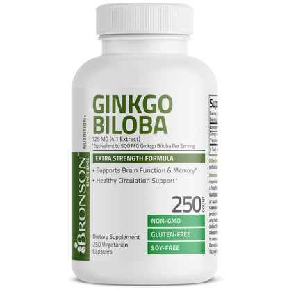 Bronson Ginkgo Biloba Extra Strength 125mg (4:1 Extract) Equivalent to 500mg