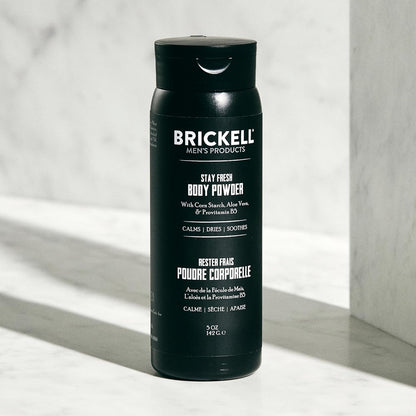 Brickell Men's Products Stay Fresh Body Powder for Men, Talc-Free, Absorbs Sweat, Keeps Skin Dry, with Aloe, Pro-Vitamin B5, and Corn Starch, 5 oz, Scented