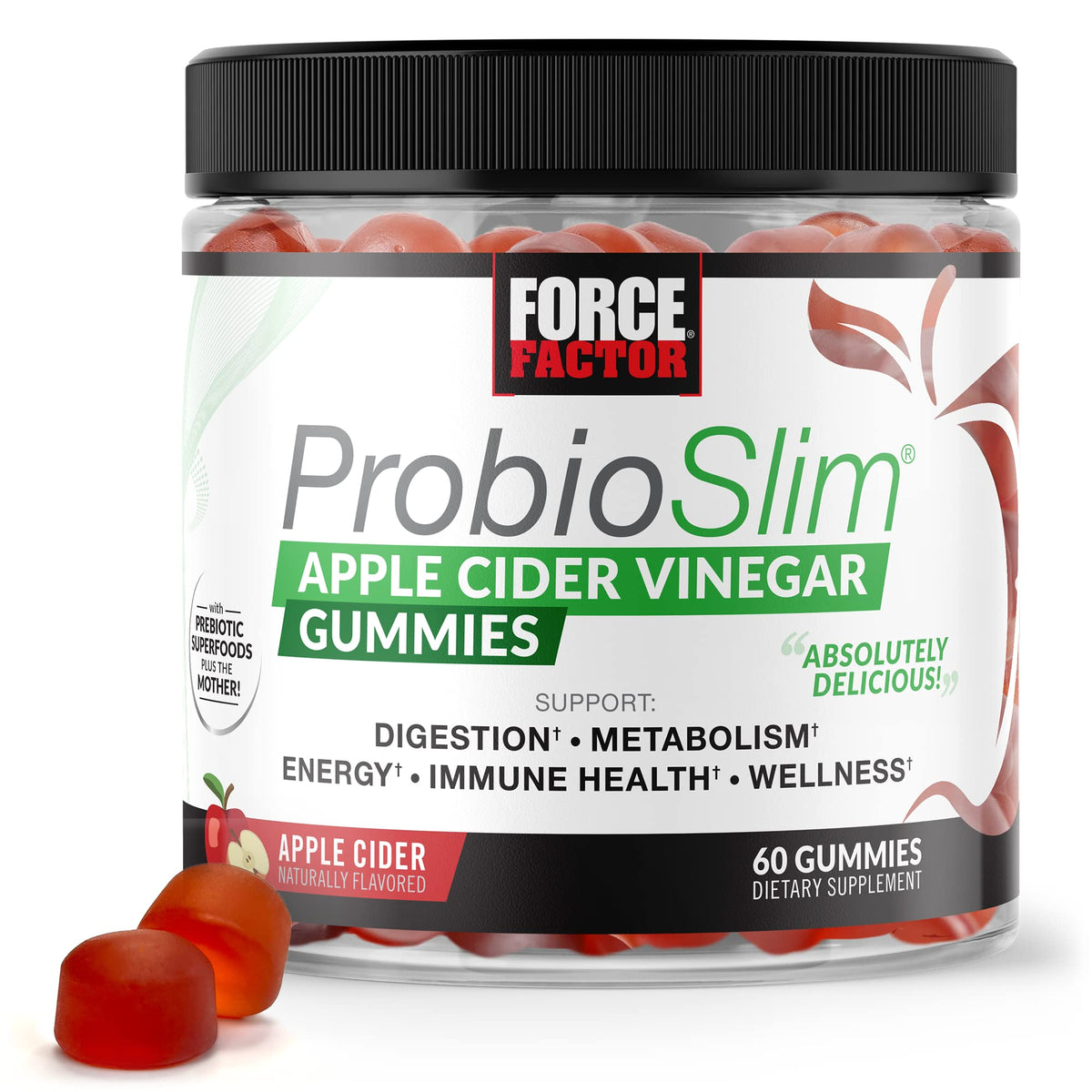 Force Factor ProbioSlim Apple Cider Vinegar Gummies with Organic LactoSpore Probiotics