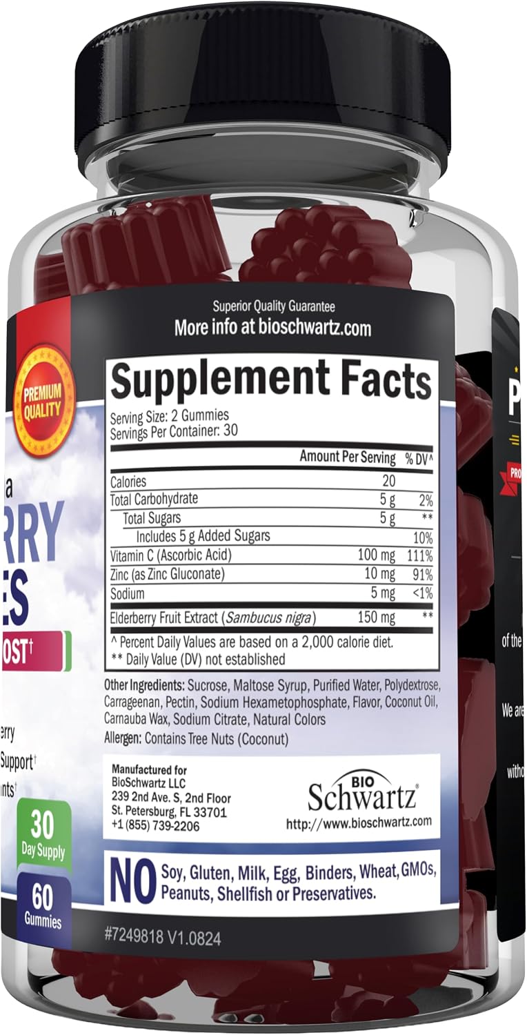 BioSchwartz Elderberry Gummies with Zinc and Vitamin C - 60 Count