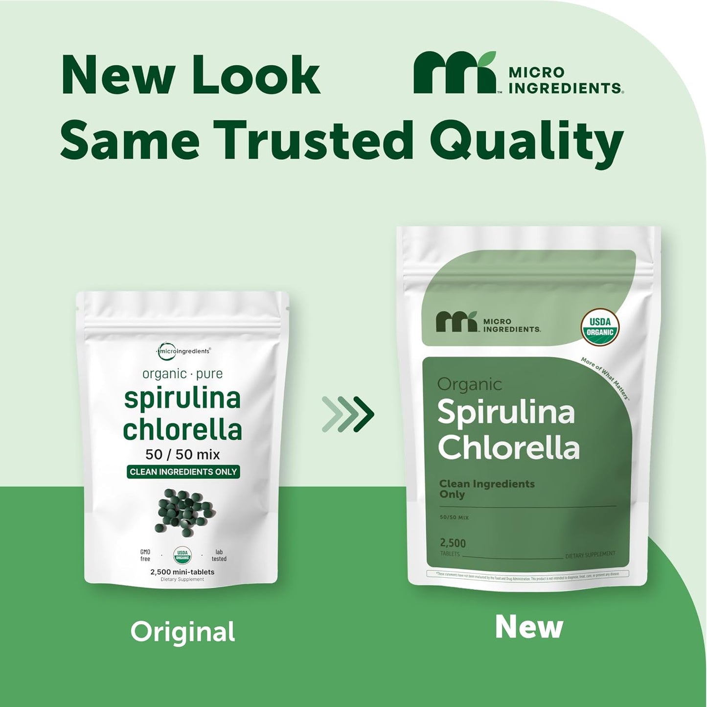 Micro Ingredients Organic Spirulina Chlorella Mini Tablets, 2,500 Tablets (8 Month Supply) | 50/50 Algae Blend | No Fillers, Non-GMO