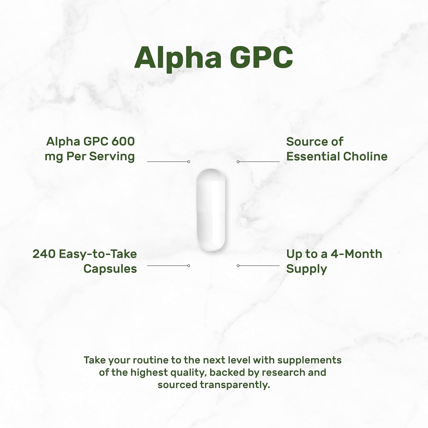 DEAL SUPPLEMENT Alpha GPC 600 mg Per Serving, 240 Capsules – Alpha GPC Choline Supplement – 120 Servings – Non-GMO, Gluten Free