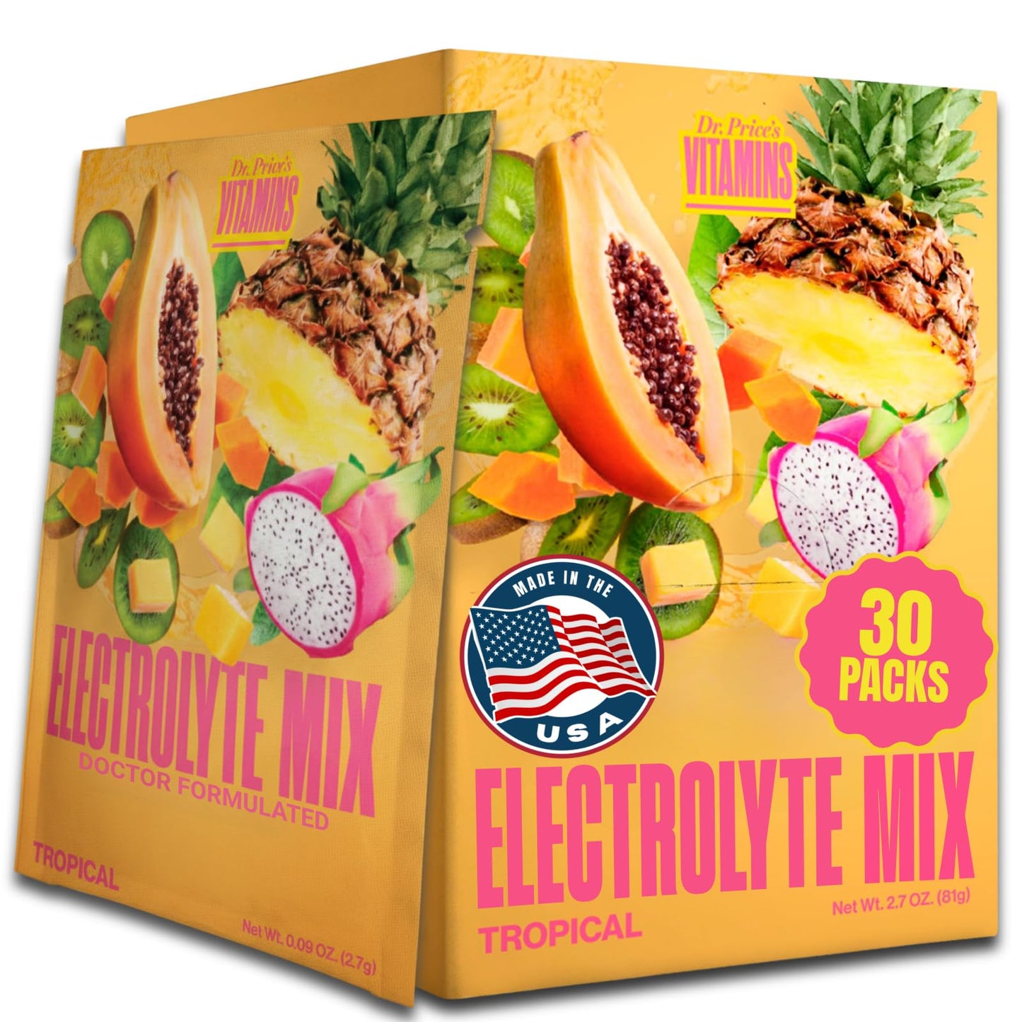 Dr. Price's Vitamins Electrolytes Powder Packets, Lemon Lime, 30 Pack | Electrolyte Mix, Hydration, No Sugar, Sodium, Potassium & 72+ Trace Minerals, Keto Friendly, Made in USA, Doctor-Formulated