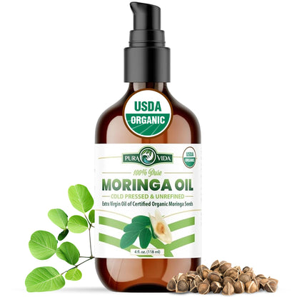 100% Pure Moringa Oil Organic for Face, Hair, Nails and Dry Skin - USDA Certified Single 