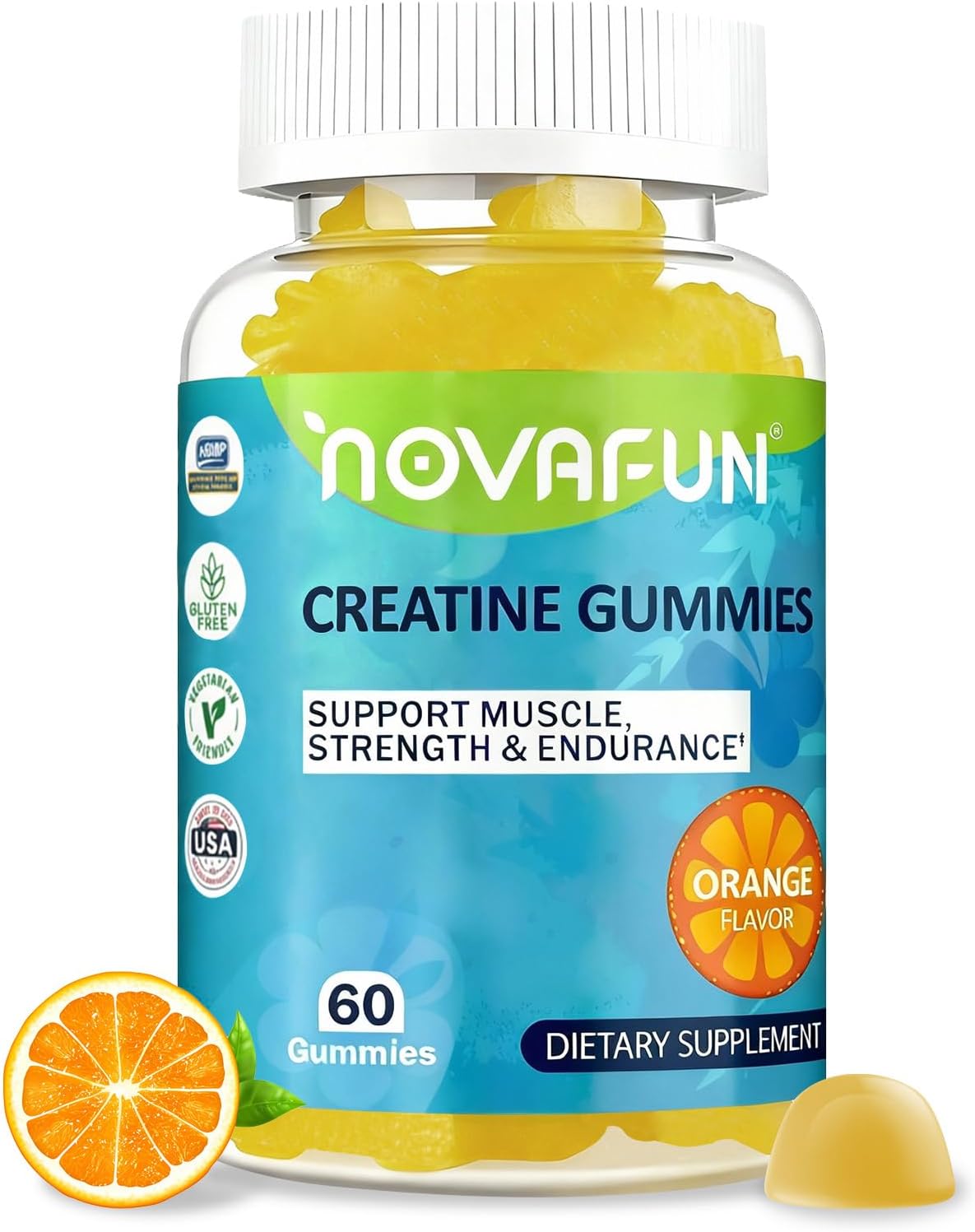 Creatine Gummies, 1500mg Creatine Monohydrate for Muscle Strength, Endurance, Workout Performance, Vegetarian & Gluten-Free, Orange Flavor, 60 Count
