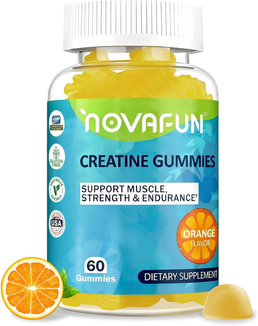 Creatine Gummies, 1500mg Creatine Monohydrate for Muscle Strength, Endurance, Workout Performance, Vegetarian & Gluten-Free, Orange Flavor, 60 Count