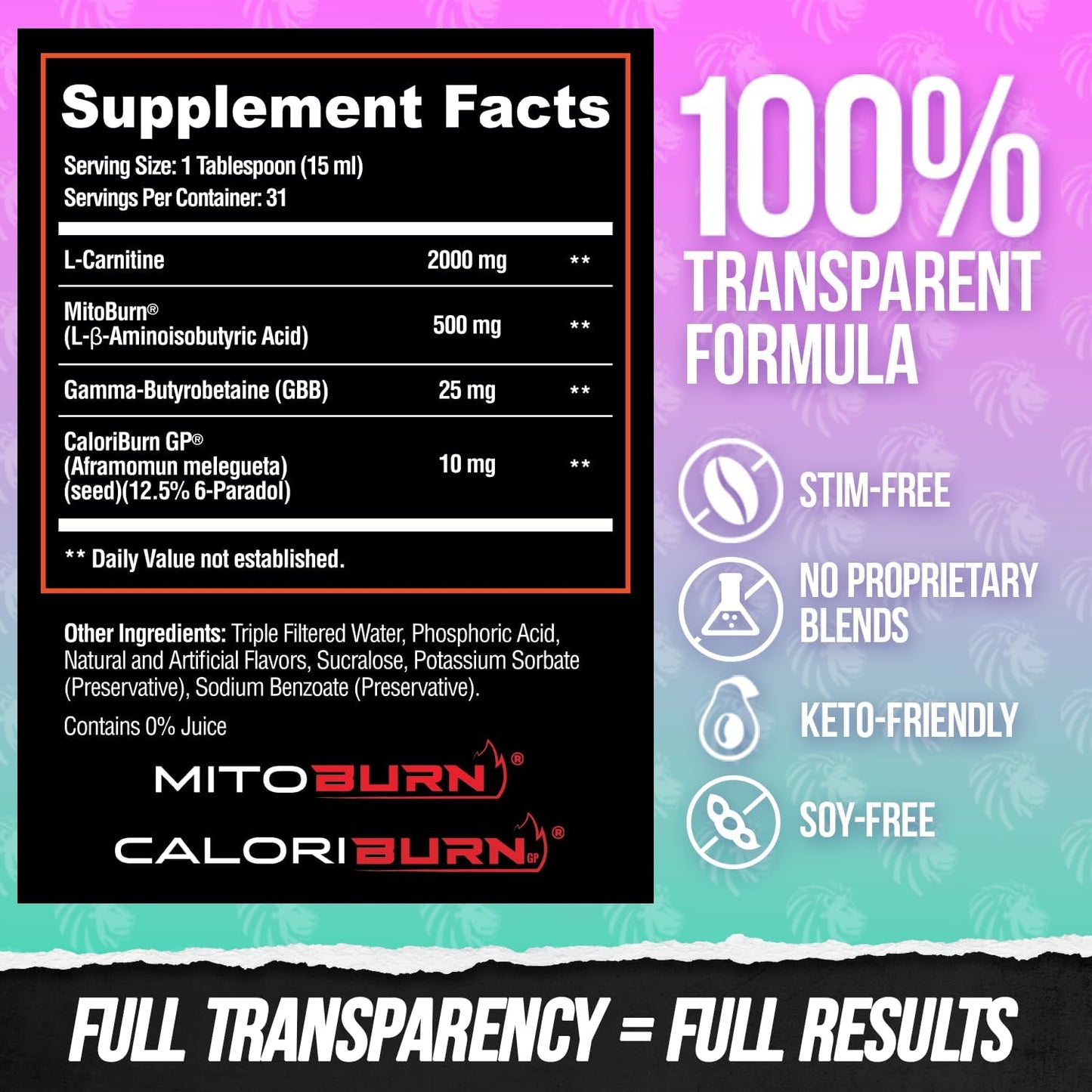 ALPHA LION Burn2O L-Carnitine Liquid 2000mg – Stim Free Super Thermogenic Fat Burner with MitoBurn® & CaloriBurn GP®, Metabolism Booster, Zero Calorie, Sugar-Free (31 Servings, Grapezilla Flavor)
