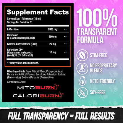 ALPHA LION Burn2O L-Carnitine Liquid 2000mg – Stim Free Super Thermogenic Fat Burner with MitoBurn® & CaloriBurn GP®, Metabolism Booster, Zero Calorie, Sugar-Free (31 Servings, Grapezilla Flavor)