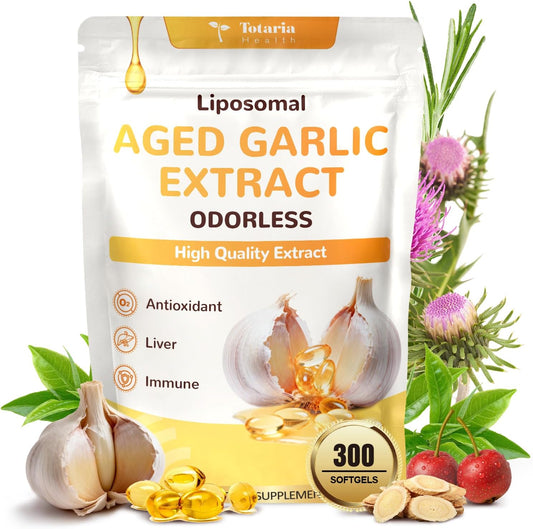 Totaria Liposomal Aged Garlic Extract Capsules - Odorless Aged Garlic with Magnesium,Zinc,Vitamin B,Antioxidant Herbal Blend - Heart & Immune Support - Non-GMO, Gluten Free,300 Softgels