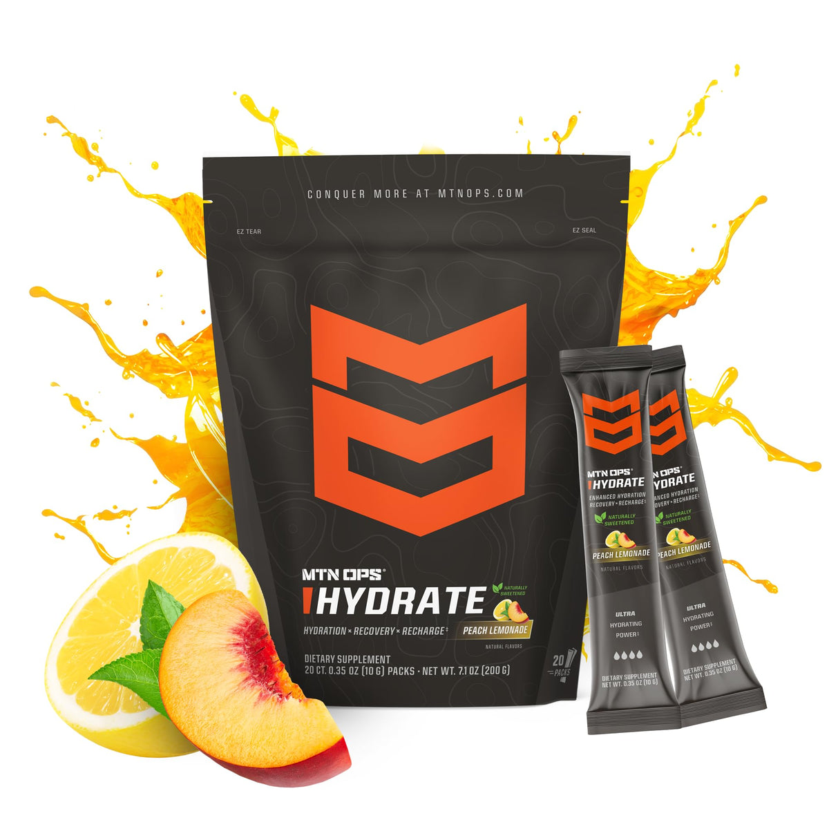 MTN OPS Hydrate Sugar Free Electrolyte Packets, Mango Peach