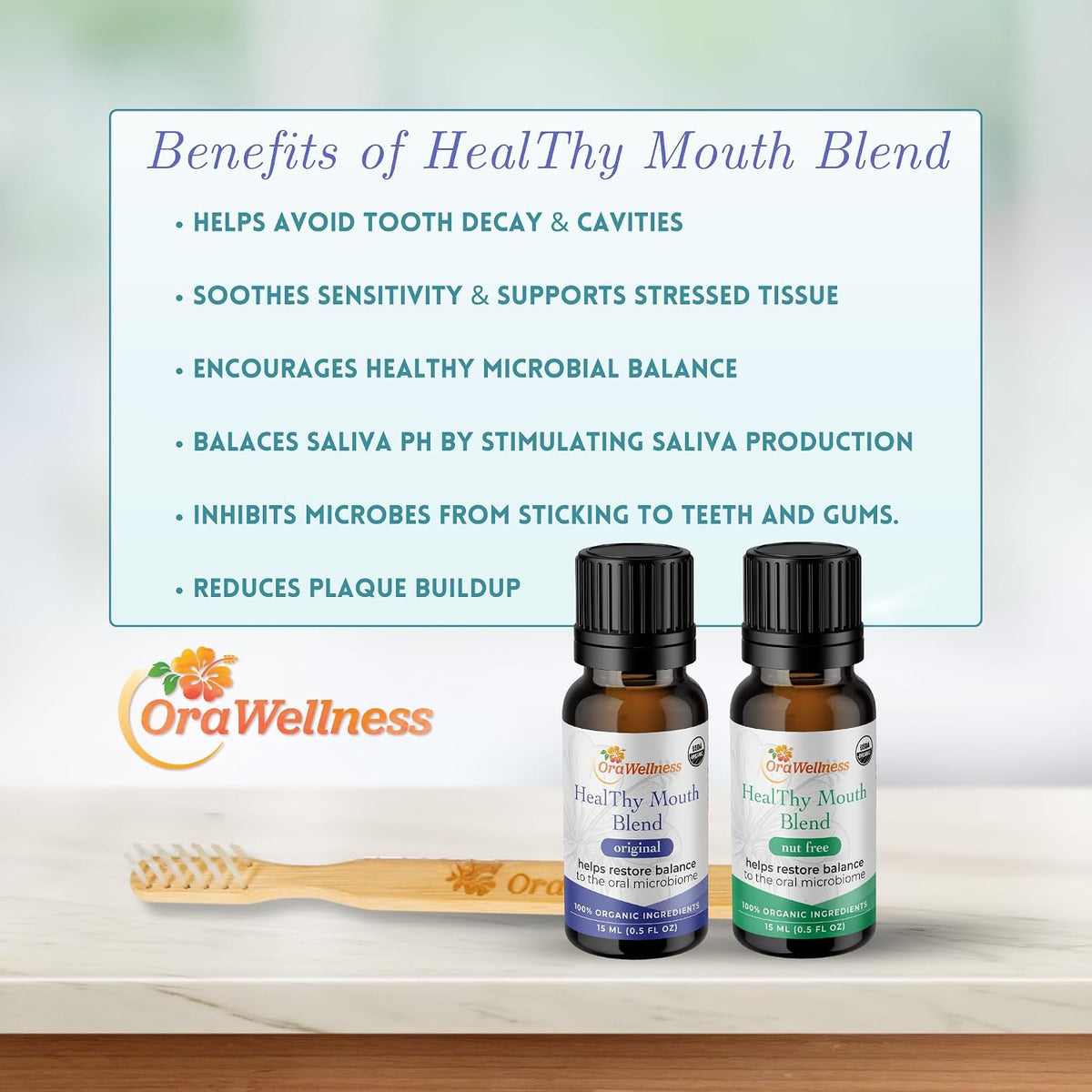 OraWellness Nut Free Healthy Mouth Blend Tooth Oil + BrushEco Bamboo Toothbrush with 4 Rows