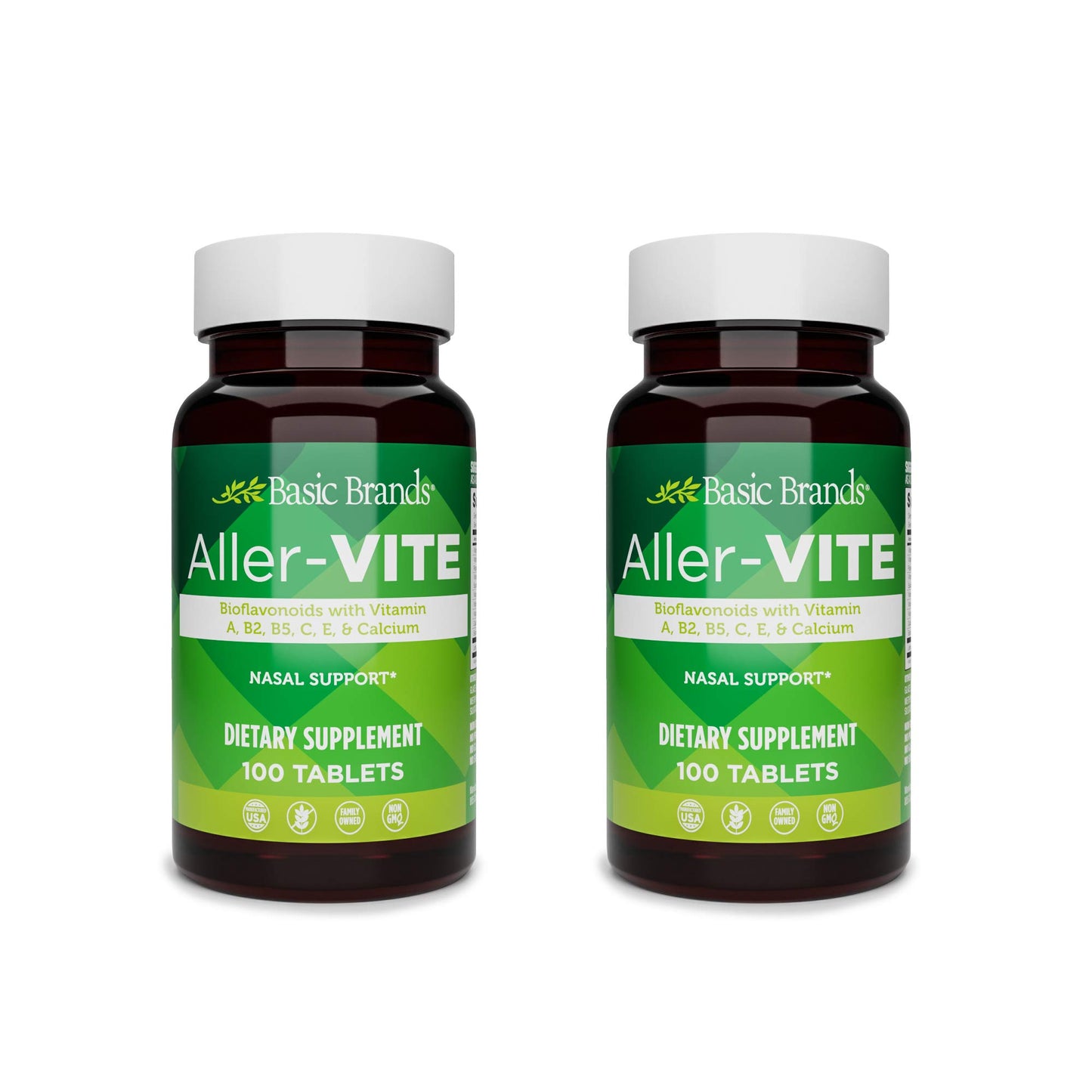 Basic Brands Aller Vite Nasal Support Tablets, 100 Tablets | Seasonal Allergy Relief, High Bioflavonoid Complex with Vitamins and Calcium, Gluten Free, Daily Supplement