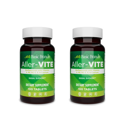 Basic Brands Aller Vite Nasal Support Tablets, 100 Tablets | Seasonal Allergy Relief, High Bioflavonoid Complex with Vitamins and Calcium, Gluten Free, Daily Supplement