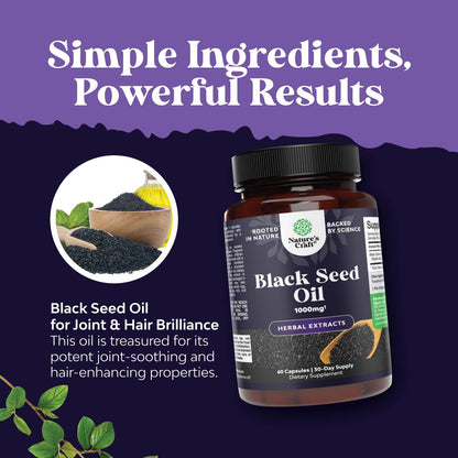 Vegan Black Seed Oil Capsules - Cold Pressed Nigella Sativa Black Cumin Seed Oil