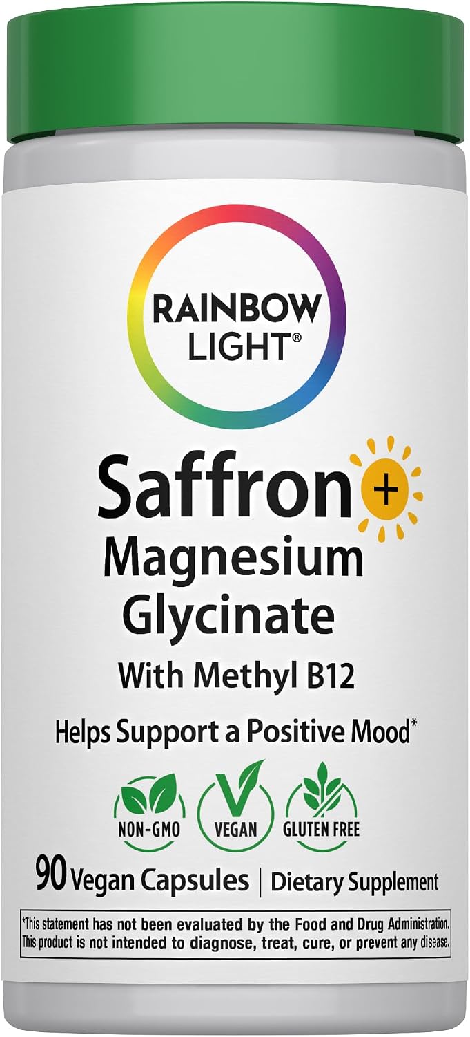 Rainbow Light Saffron Extract + Magnesium Glycinate Supplement | 90 Capsules | With Methyl B12 | Helps Support a Positive Mood | Vegan, Non-GMO and Gluten Free