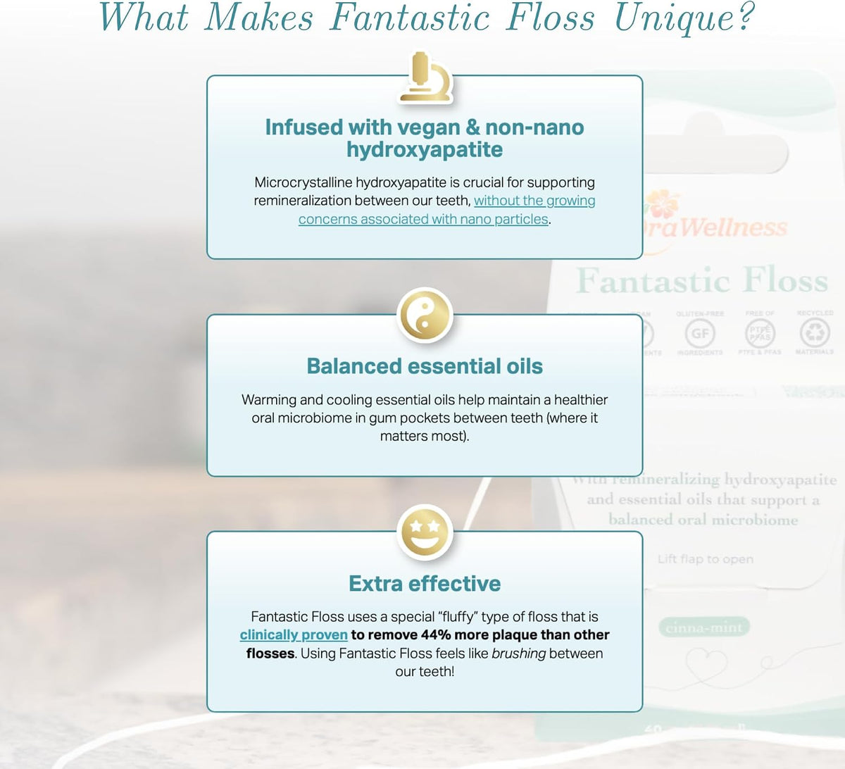 OraWellness Fantastic Floss, Hydroxyapatite Dental Floss for Teeth & Gums