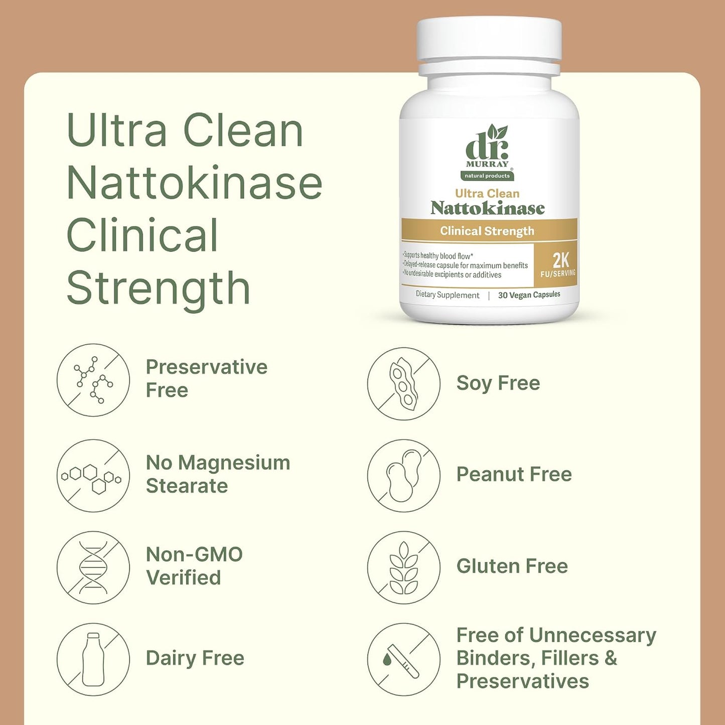 Dr. Murray's Ultra Clean Nattokinase - Supports Healthy Blood Circulation & Fibrinolytic Activity | Vegan Delayed Release Capsules | Non-GMO, Gluten Free | 30 Count