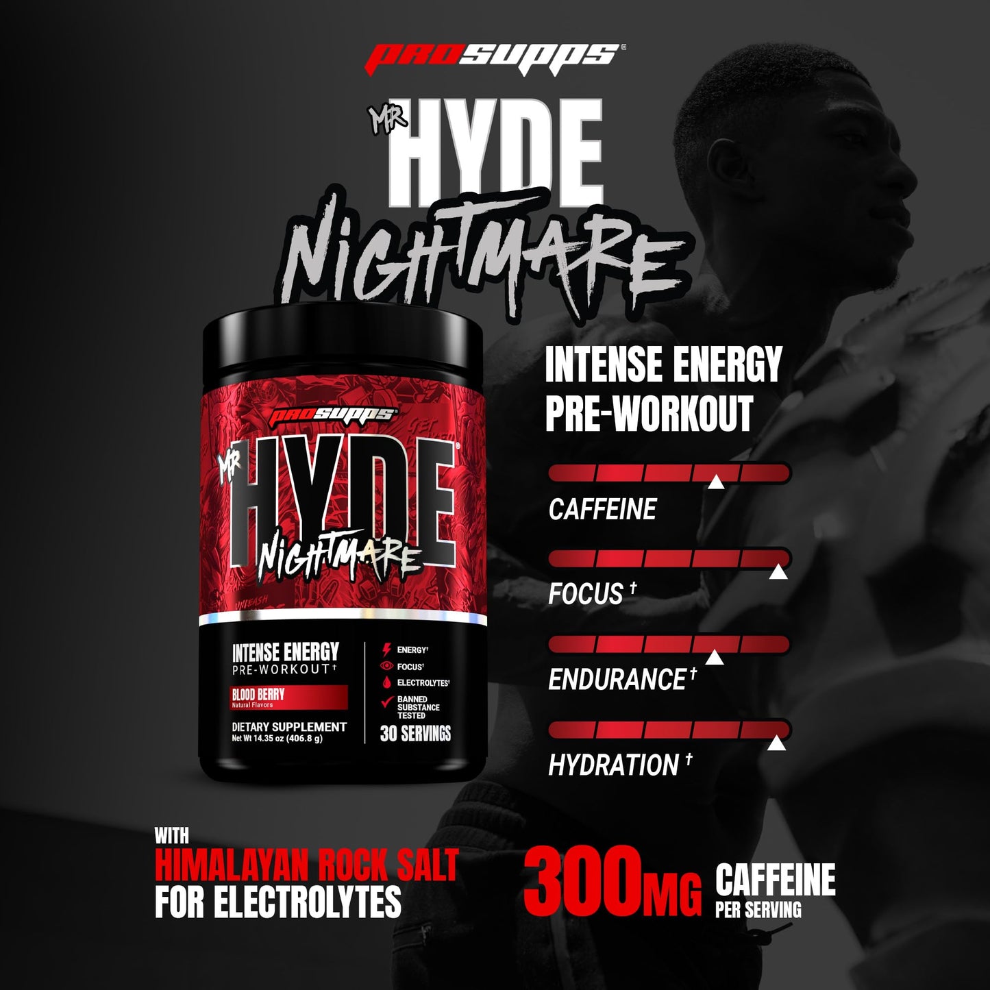 ProSupps Mr. Hyde Nightmare Pre Workout Powder with Caffeine & Beta Alanine - Preworkout for Intense Energy, Mental Focus & Performance - Gym & Fitness Supplements (Black N' Blueberry, 30 Servings)