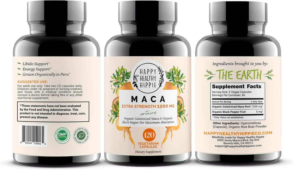 Organic Maca Root Capsules 1200 mg, Libido Support for Women, 120 Ct