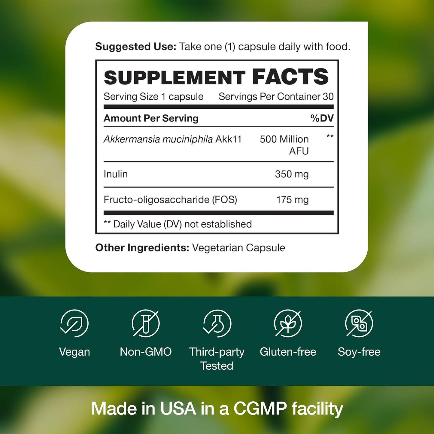Fresh Nutrition Akkermansia Muciniphila Probiotic 500M AFU for GLP-1 Production - Pre + Probiotic Supplement - 30 Capsules